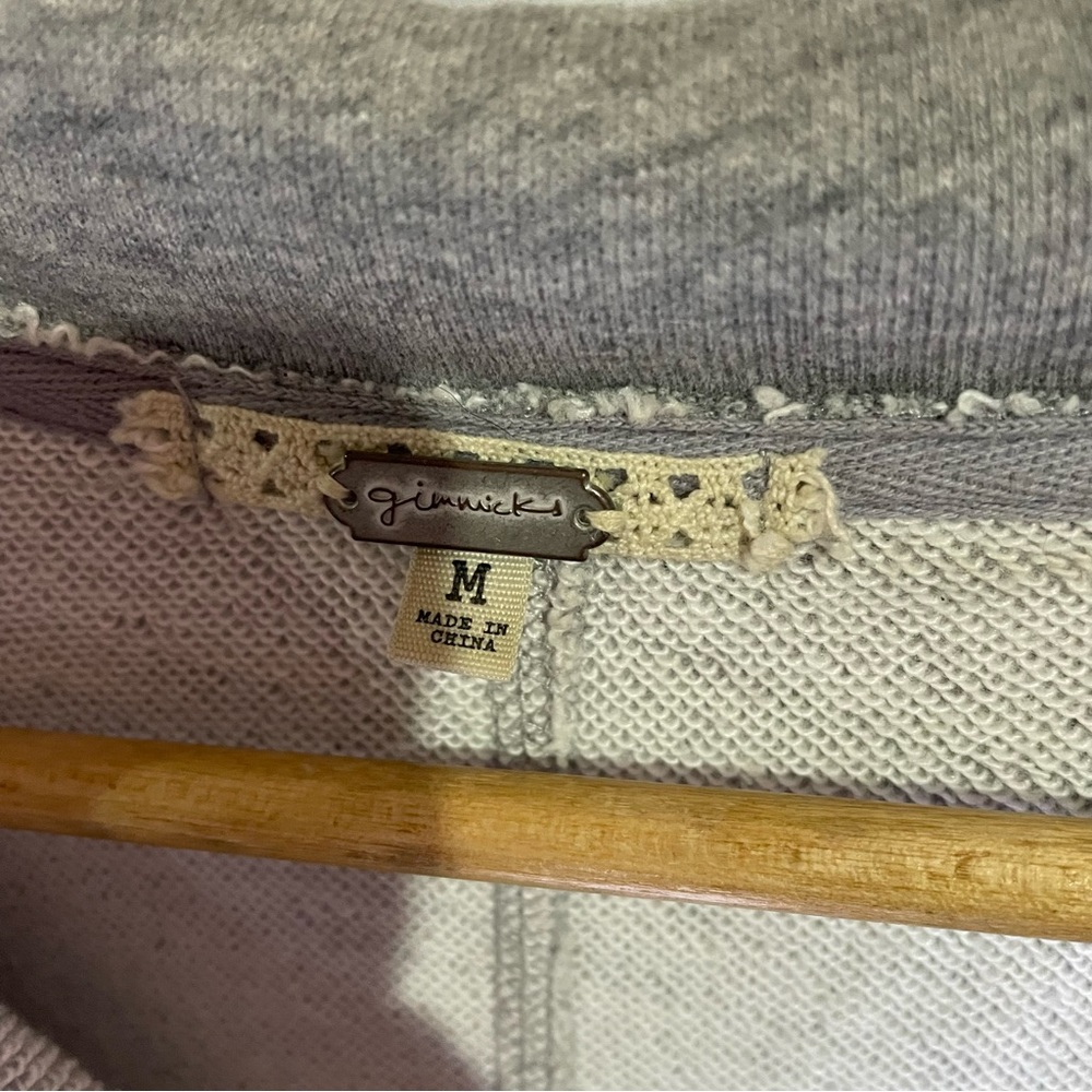 Embroidered Half-Zip Pullover Top - Gray & Pink - Picture 4 of 6